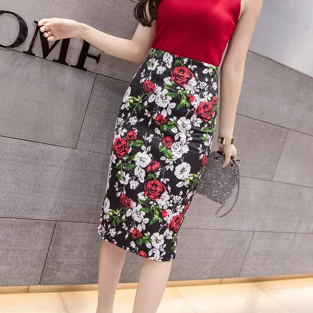 Wholesale Hot Sale Casual Fashion Clothes Floral Print Office Ladies Package Hip Pencil Skirts OL Women Skirt