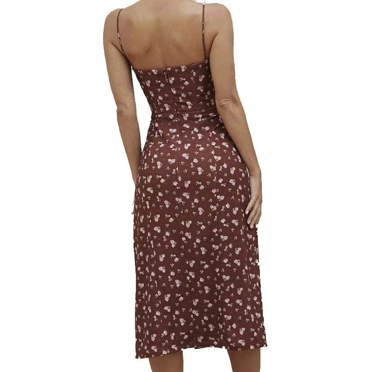 Wholesale Ladies High Quality Floral Dress Elegant Slip Dress With Slit Women Clothing Summer 2024 Sexy Floral Casual Dresses