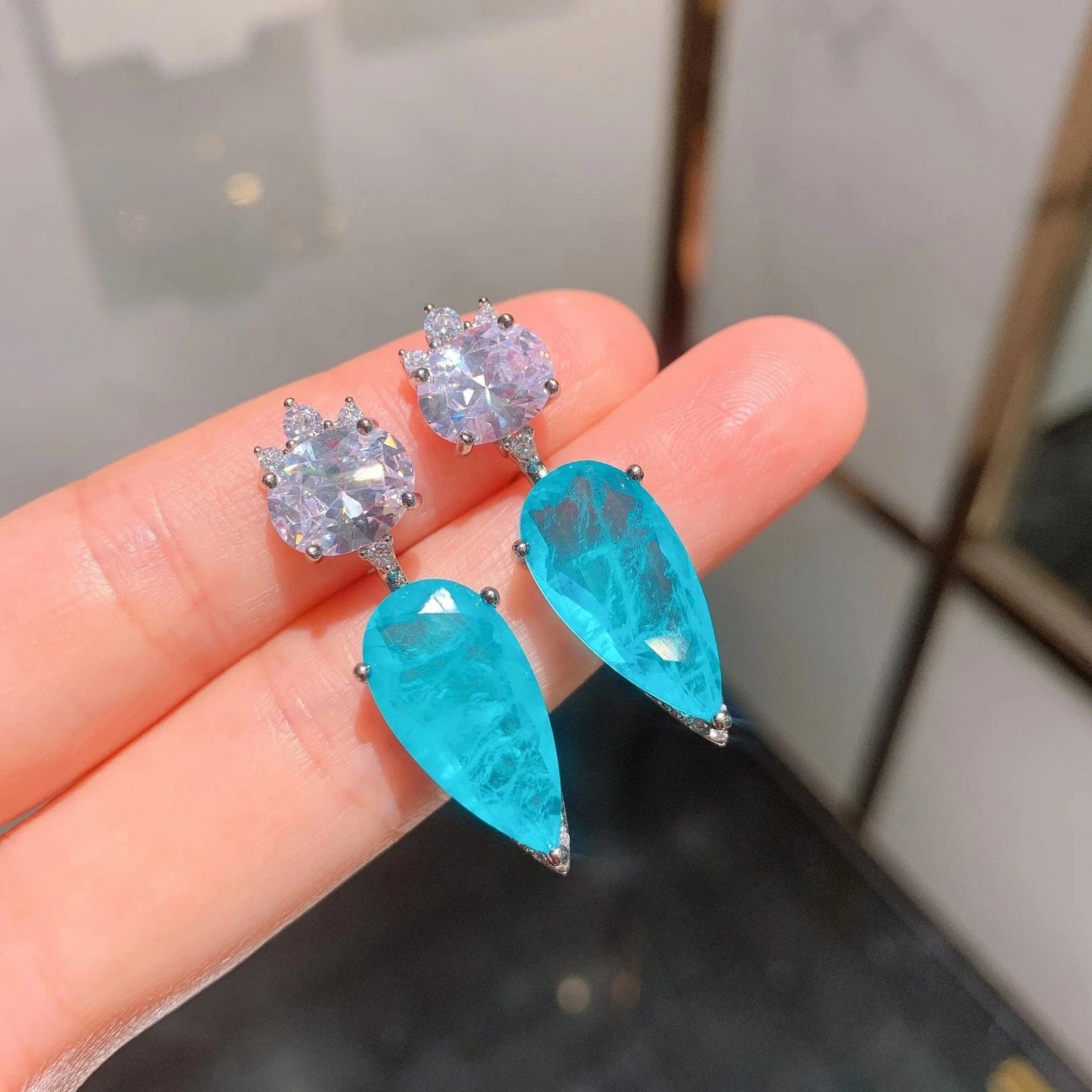 Wholesale luxury blue Brazil Fusion stone wedding party gift jewelries set