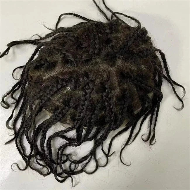 Wholesale Natural black Indian human Hair hand made System box braids new style full Lace Base Toupee For Men Wigs in stock