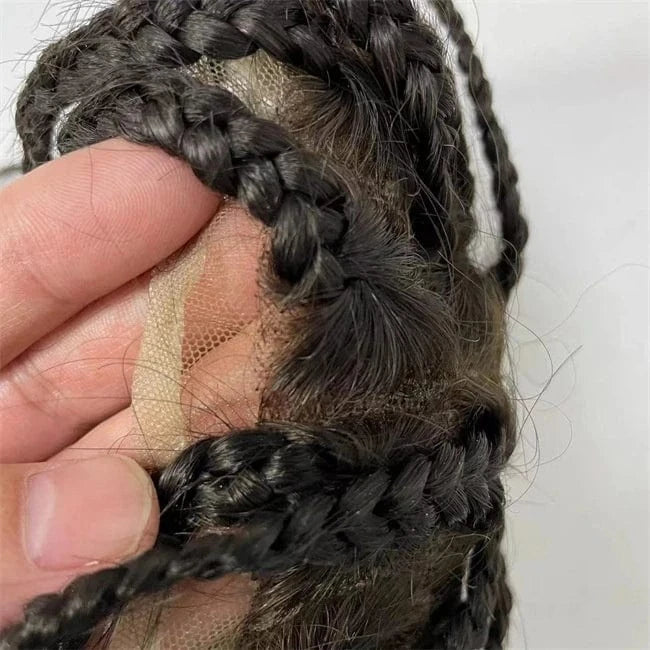 Wholesale Natural black Indian human Hair hand made System box braids new style full Lace Base Toupee For Men Wigs in stock