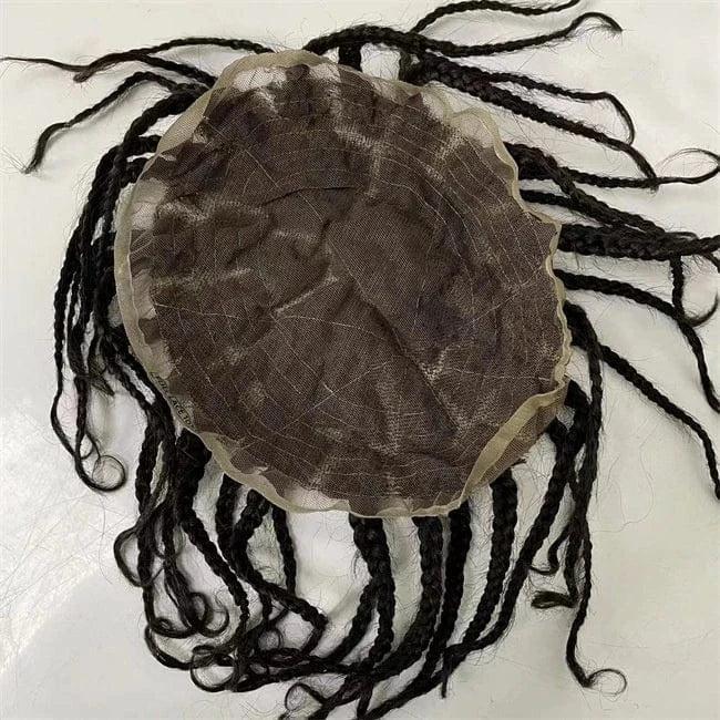 Wholesale Natural black Indian human Hair hand made System box braids new style full Lace Base Toupee For Men Wigs in stock