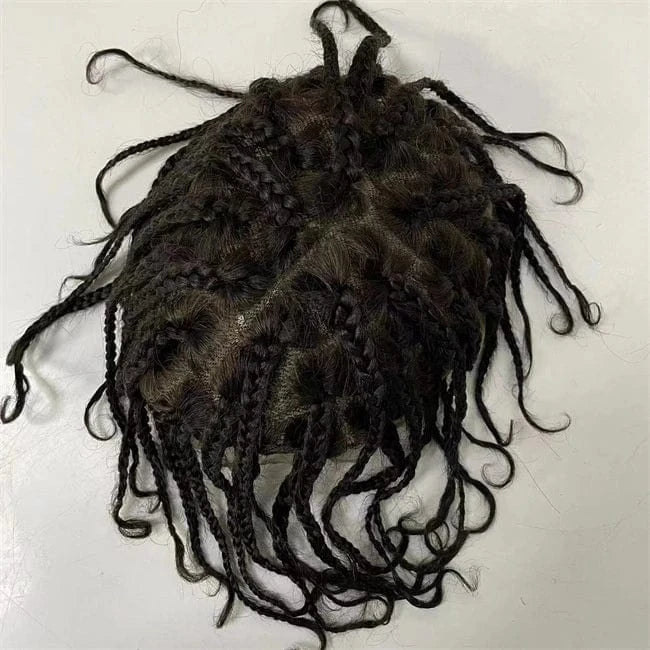 Wholesale Natural black Indian human Hair hand made System box braids new style full Lace Base Toupee For Men Wigs in stock
