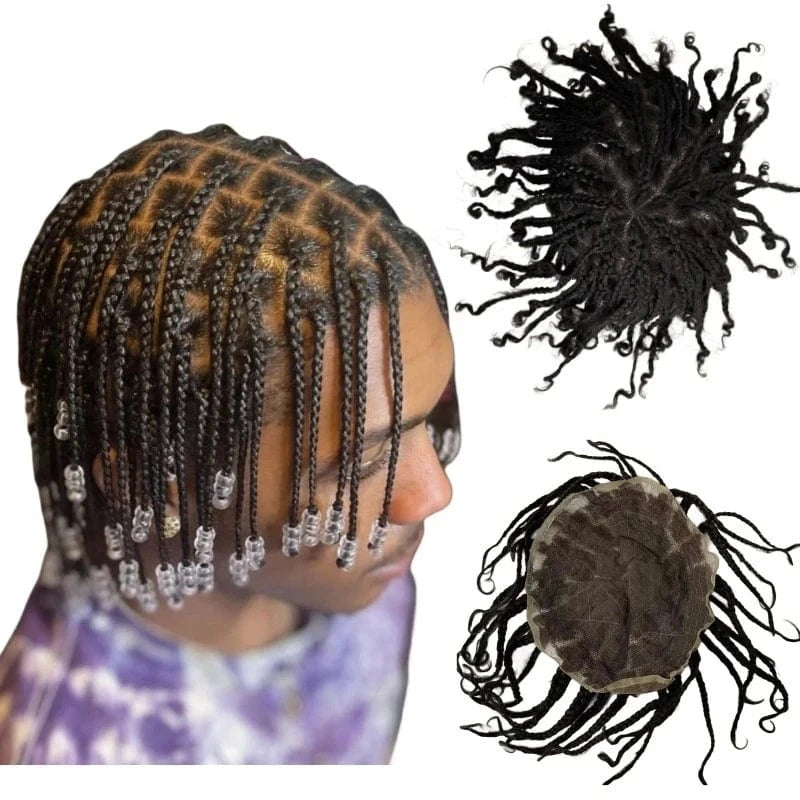 Wholesale Natural black Indian human Hair hand made System box braids new style full Lace Base Toupee For Men Wigs in stock