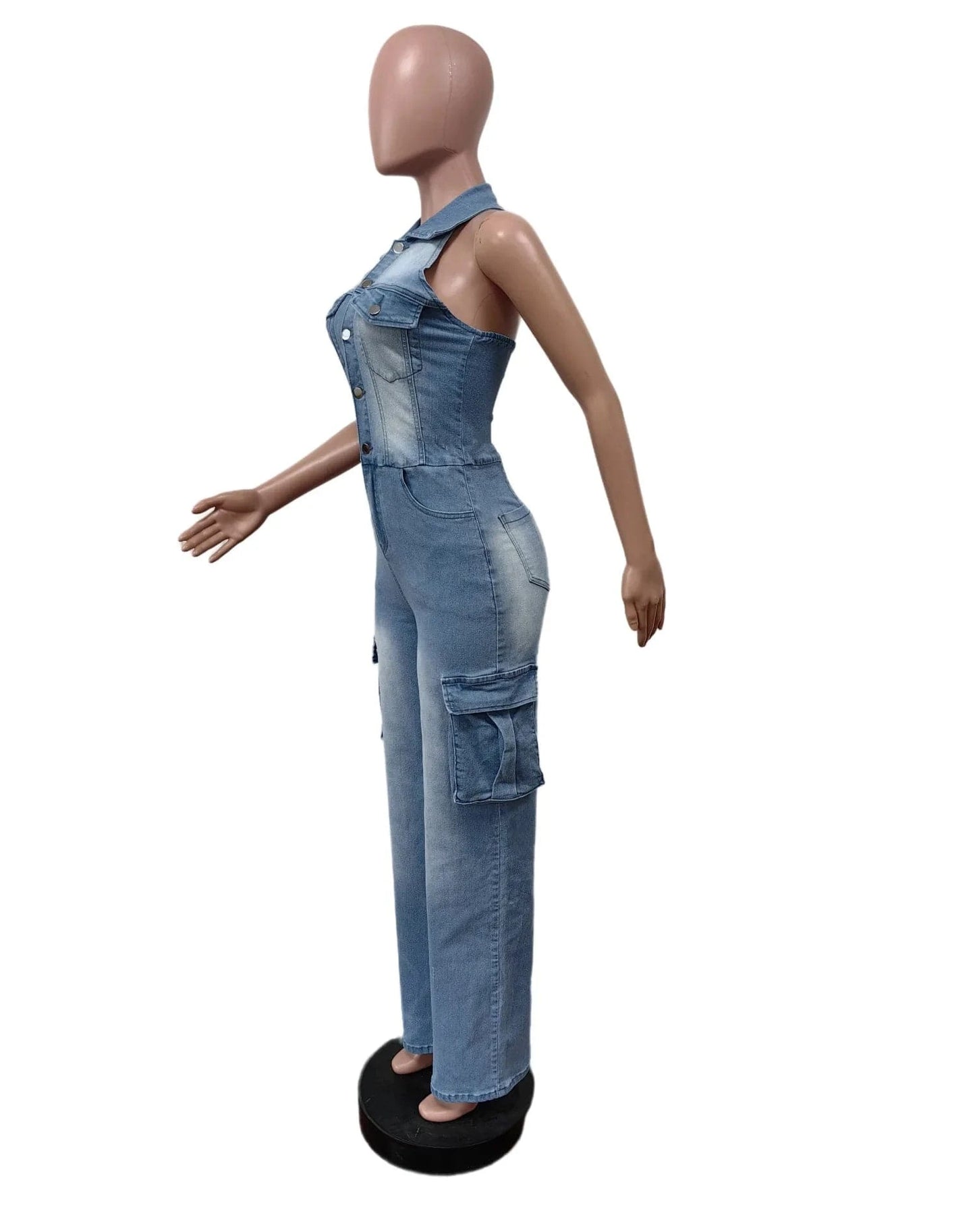 Wholesale New Casual Sleeveless Slim Fit Stretch Washed Denim Straight Leg Jumpsuit For Women Sehe Fashion