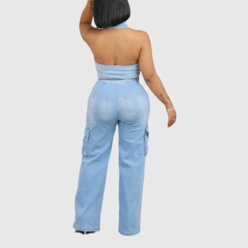Wholesale New Casual Sleeveless Slim Fit Stretch Washed Denim Straight Leg Jumpsuit For Women Sehe Fashion