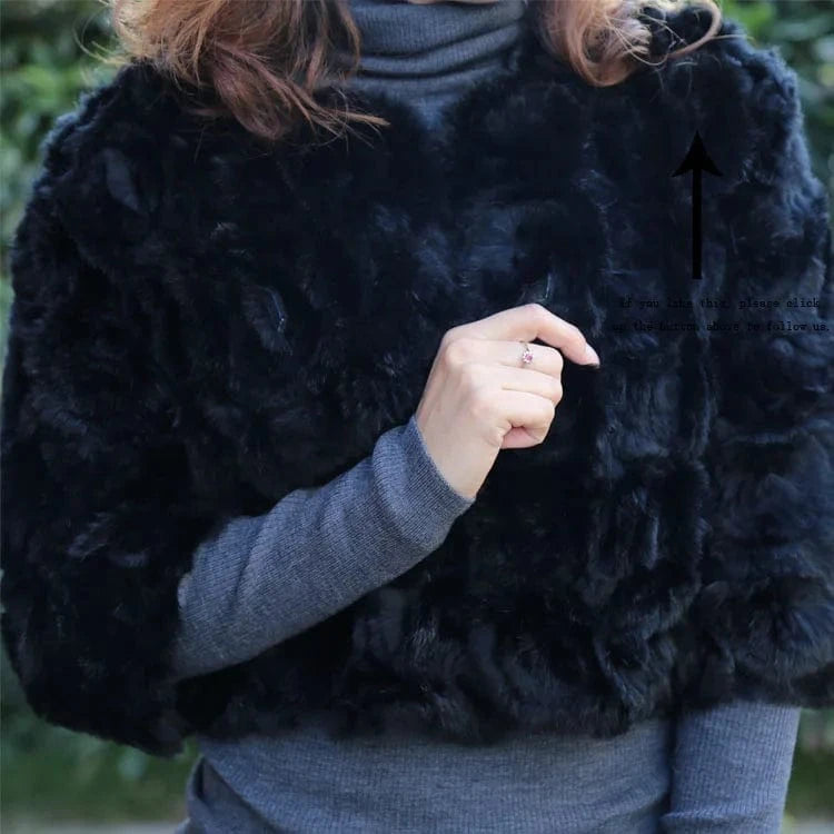 Wholesale New Design Rose Knitted O-Neck Trench Real Rabbit Fur Coats