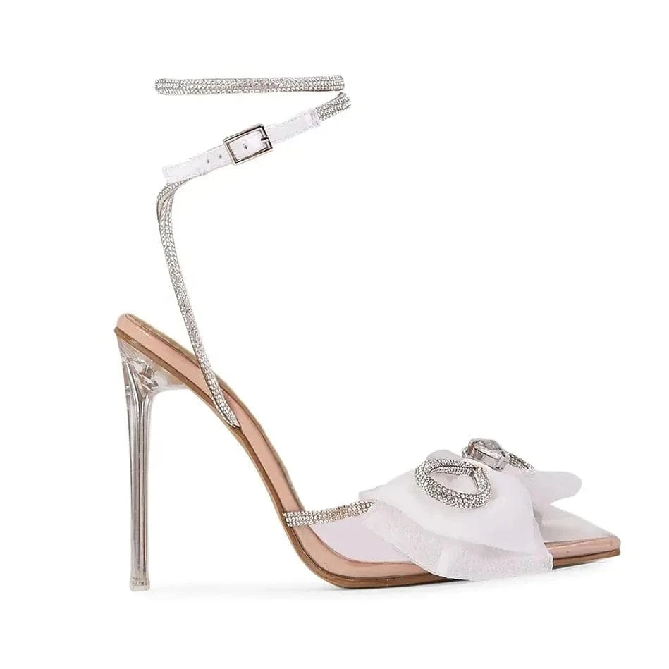 Wholesale New Design Women Heels Shoes Chriselle Bow Detail Diamante Lace Up Clear Perspex Heel In Blue Satin Women Heels Pumps