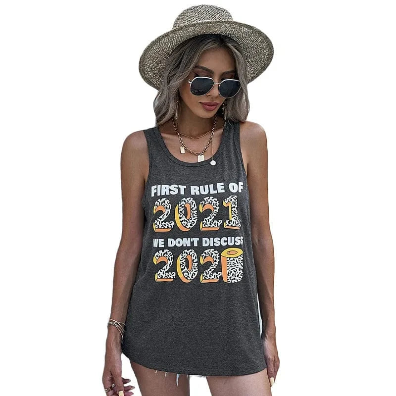 Wholesale New Hot Sale Vest Black Letter Printing Casual Loose for Women Clothing Tank Tops 2023