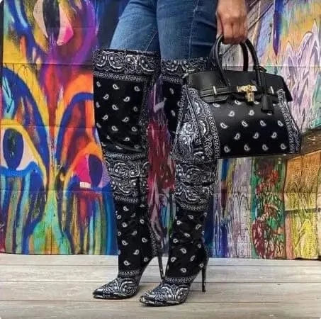Wholesale New stylist bandana hand bags Lady Fashion Boots with Thin High Heel women boots