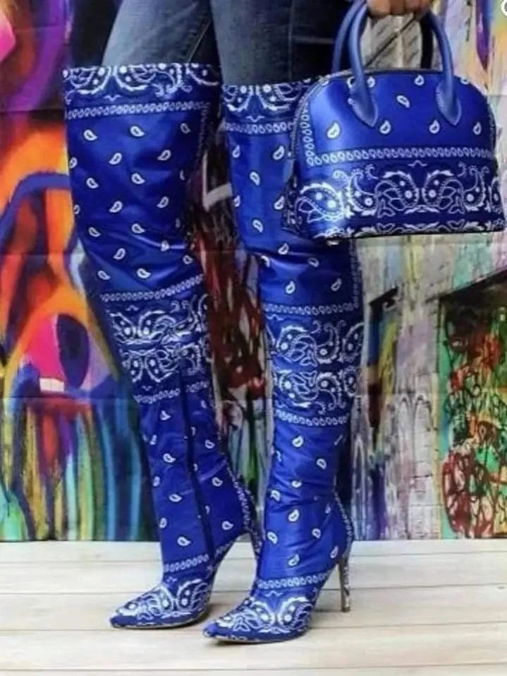 Wholesale New stylist bandana hand bags Lady Fashion Boots with Thin High Heel women boots