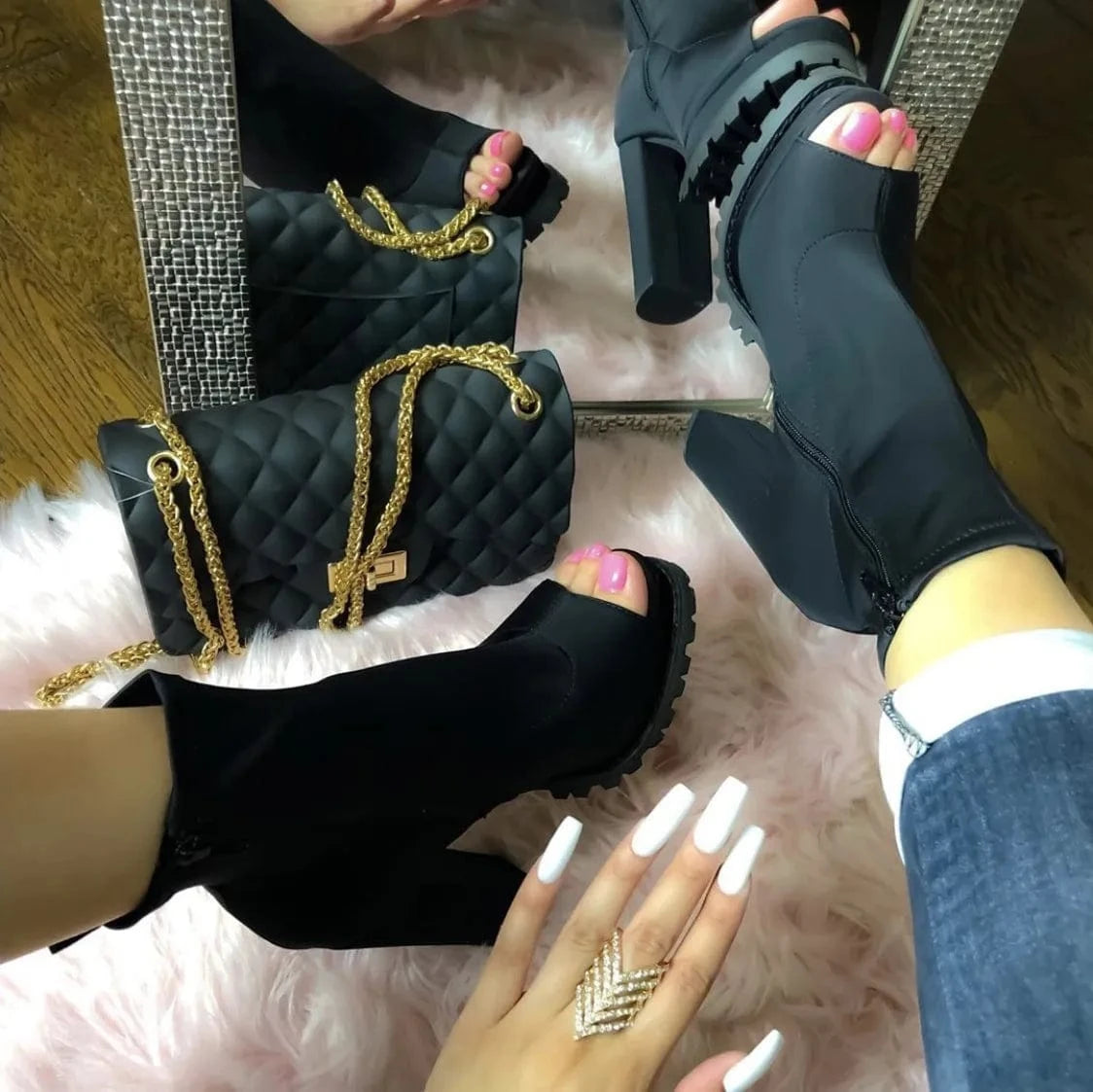 Wholesale New stylist bandana hand bags Lady Fashion Boots with Thin High Heel women boots