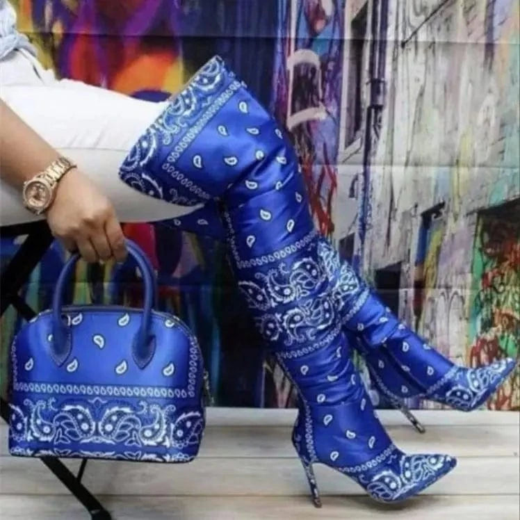 Wholesale New stylist bandana hand bags Lady Fashion Boots with Thin High Heel women boots