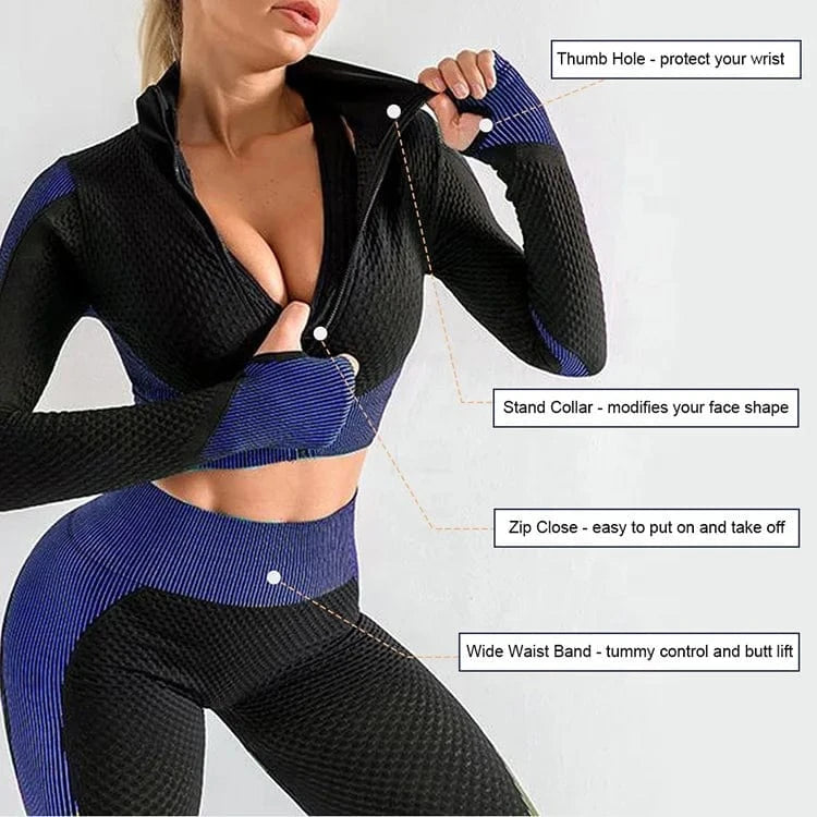 Wholesale Plus Size Gym Clothes Seamless Yoga Suit Workout 3 Piece Exercise Active Wear Long Sleeve Yoga Sets Fitness Women