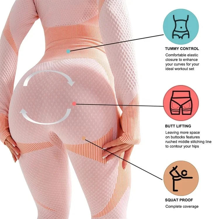 Wholesale Plus Size Gym Clothes Seamless Yoga Suit Workout 3 Piece Exercise Active Wear Long Sleeve Yoga Sets Fitness Women