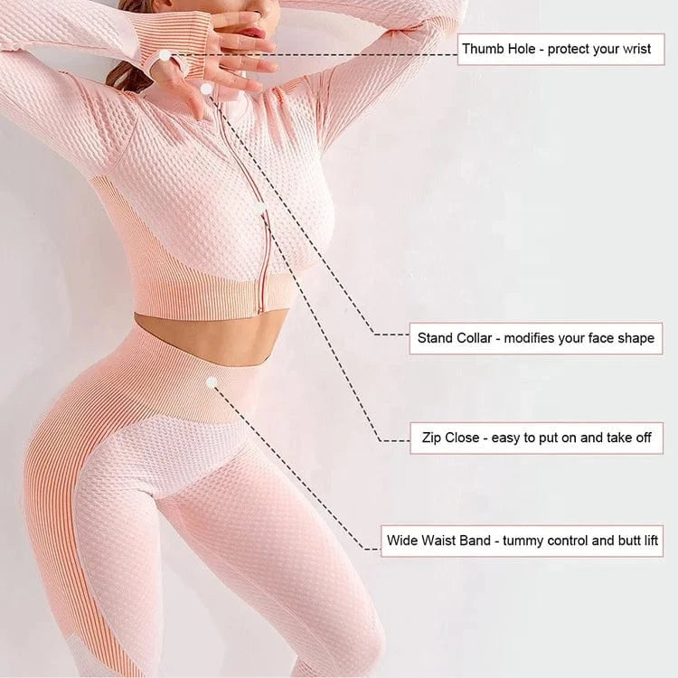 Wholesale Plus Size Gym Clothes Seamless Yoga Suit Workout 3 Piece Exercise Active Wear Long Sleeve Yoga Sets Fitness Women
