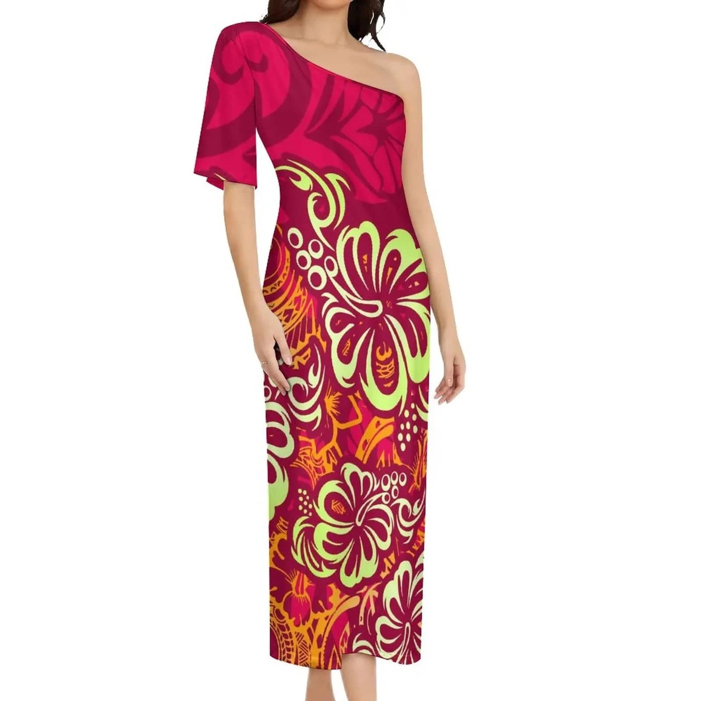 Wholesale Print Polynesian Dress Evening Wedding Party Dress Lady Elegant Plus Size Sexy Bodycon Long Samoan Dress