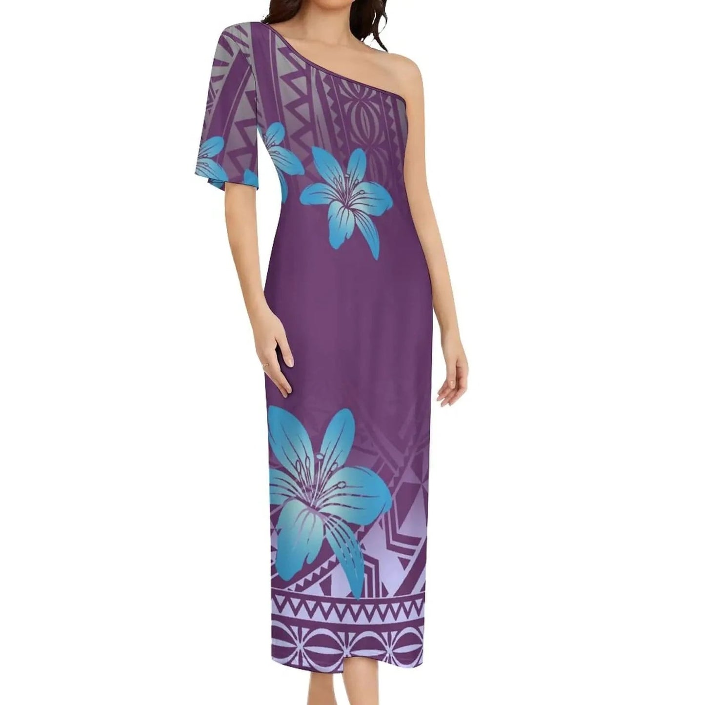 Wholesale Print Polynesian Dress Evening Wedding Party Dress Lady Elegant Plus Size Sexy Bodycon Long Samoan Dress