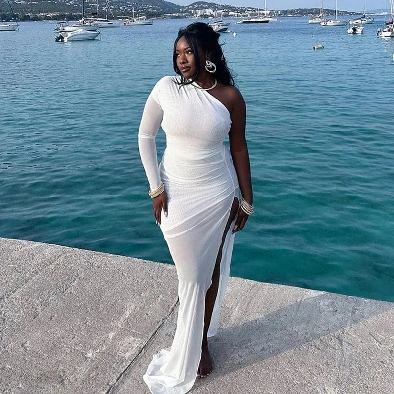 Wholesale spring boutique 2024 spring one shoulder maxi ladies mesh prom evening dresses