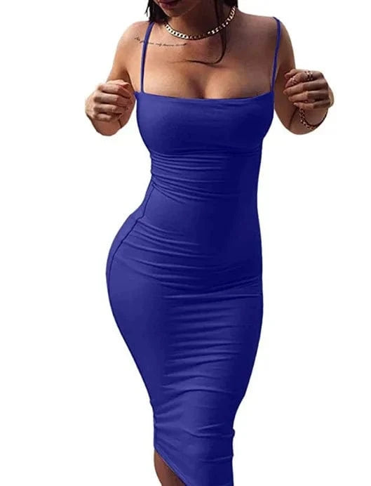 Wholesale Summer Sexy Night Club Party Dress Women Sleeveless Backless Solid Bodycon Straps Casual Dresses