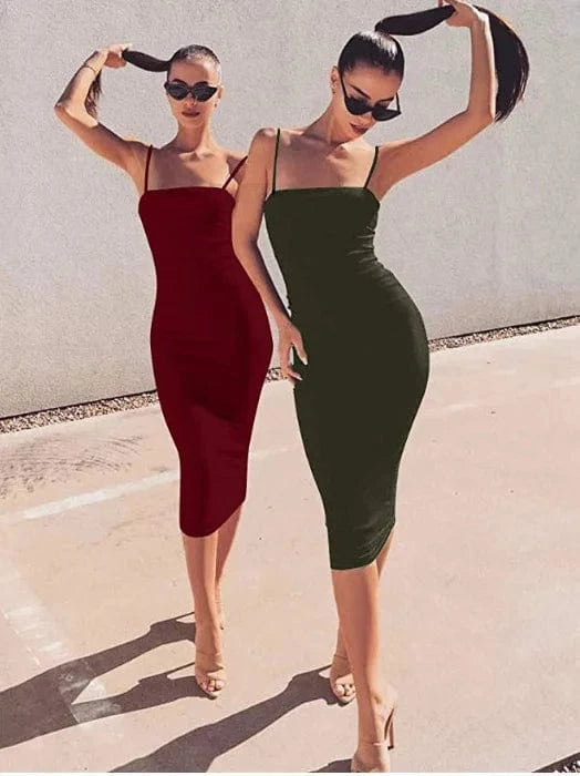Wholesale Summer Sexy Night Club Party Dress Women Sleeveless Backless Solid Bodycon Straps Casual Dresses