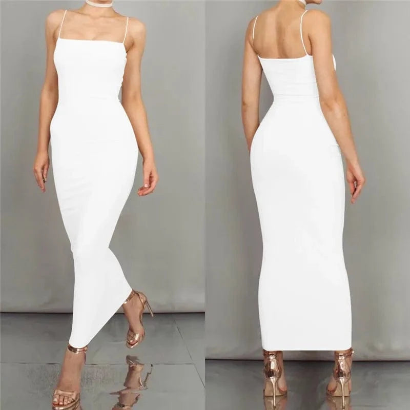 Wholesale Summer Sexy Night Club Party Dress Women Sleeveless Backless Solid Bodycon Straps Casual Dresses