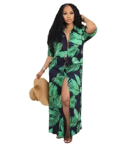 Wholesale sun 2024 women beach ladies bohemian tropical leaf print boho maxi dresses