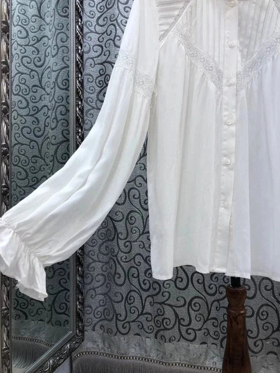 Wholesale White Shirts 2024 Spring Summer  High Quality Shirt Women  Hollow Out Lace Patchwork Long Sleeve Casual Shirt Blusas
