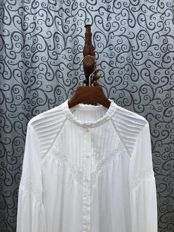 Wholesale White Shirts 2024 Spring Summer  High Quality Shirt Women  Hollow Out Lace Patchwork Long Sleeve Casual Shirt Blusas