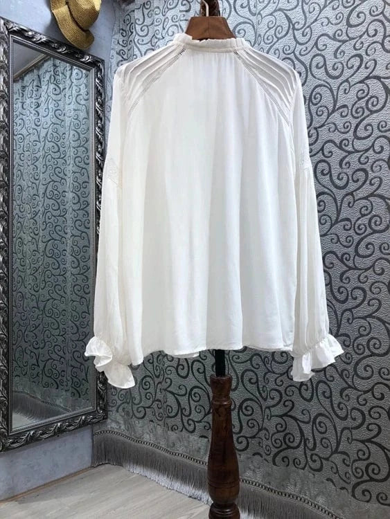 Wholesale White Shirts 2024 Spring Summer High Quality Shirt Women Hollow Out Lace Patchwork Long Sleeve Casual Shirt Blusas