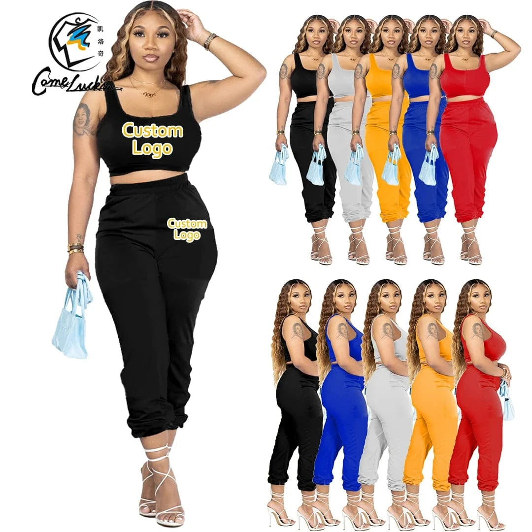 Wholesale Women Jogger Suits Set Summer Lounge Wear Custom Logo Sweat Pants Set Two Piece Pants Jogger Set Women