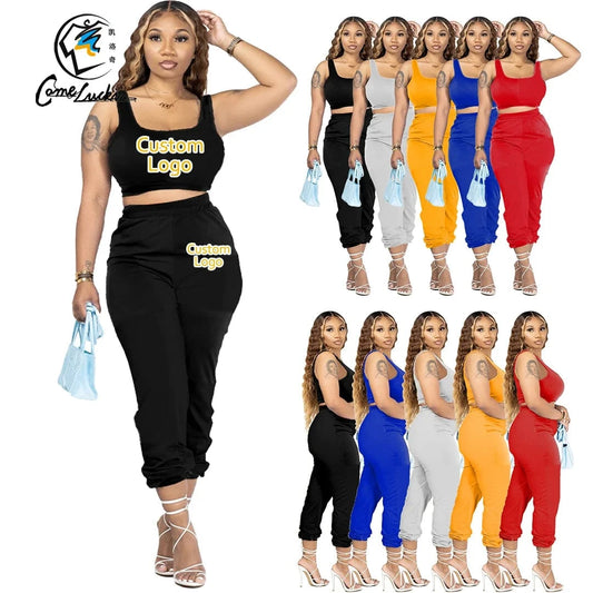 Wholesale Women Jogger Suits Set Summer Lounge Wear Custom Logo Sweat Pants Set Two Piece Pants Jogger Set Women