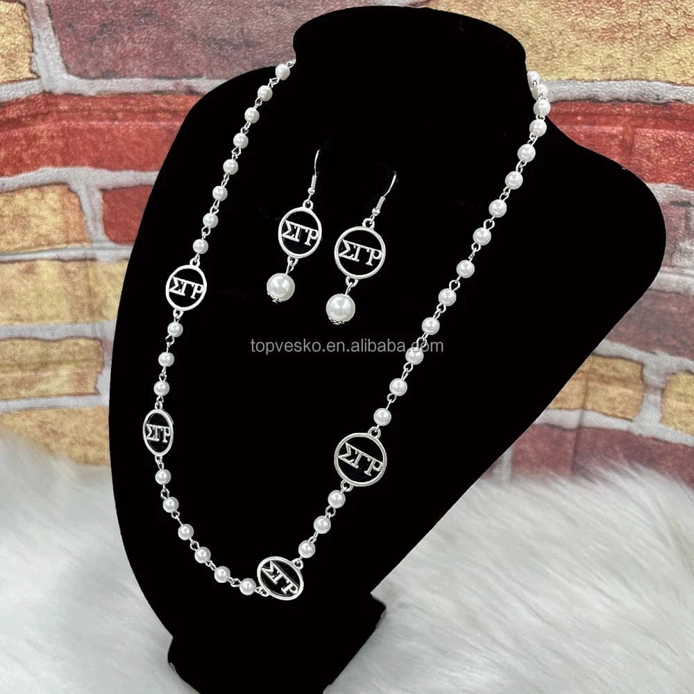 Wholesale Women Set Jewelry Greek Sorority Europe and America Hot Selling SGR Letter Pearl Necklace Earring