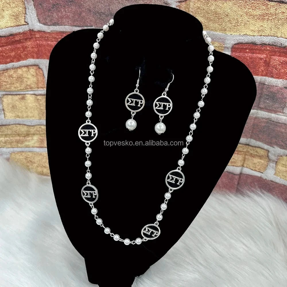 Wholesale Women Set Jewelry Greek Sorority Europe and America Hot Selling SGR Letter Pearl Necklace Earring