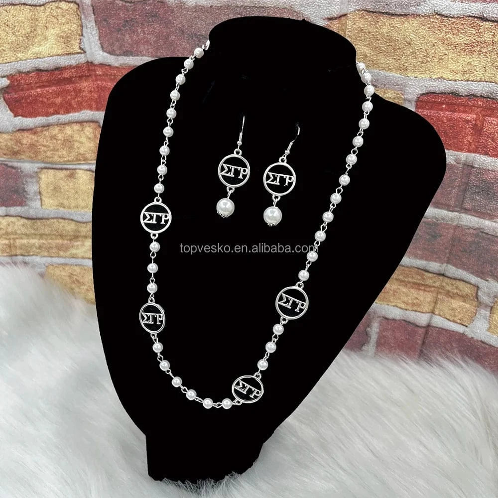 Wholesale Women Set Jewelry Greek Sorority Europe and America Hot Selling SGR Letter Pearl Necklace Earring
