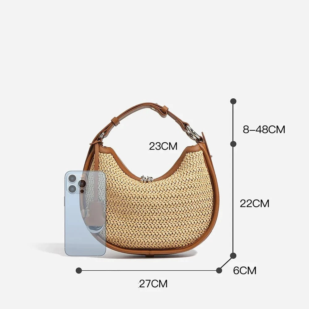 Wholesale Women Summer Natural Raffia Straw Bag Shell Shape Wicker Leather Handbag Round Rattan Bag Straw Beach Tote Hand Bag