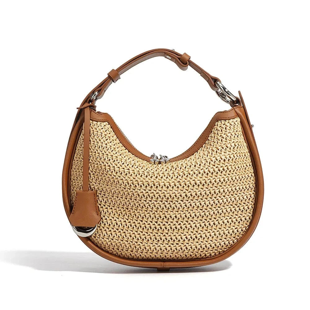 Wholesale Women Summer Natural Raffia Straw Bag Shell Shape Wicker Leather Handbag Round Rattan Bag Straw Beach Tote Hand Bag