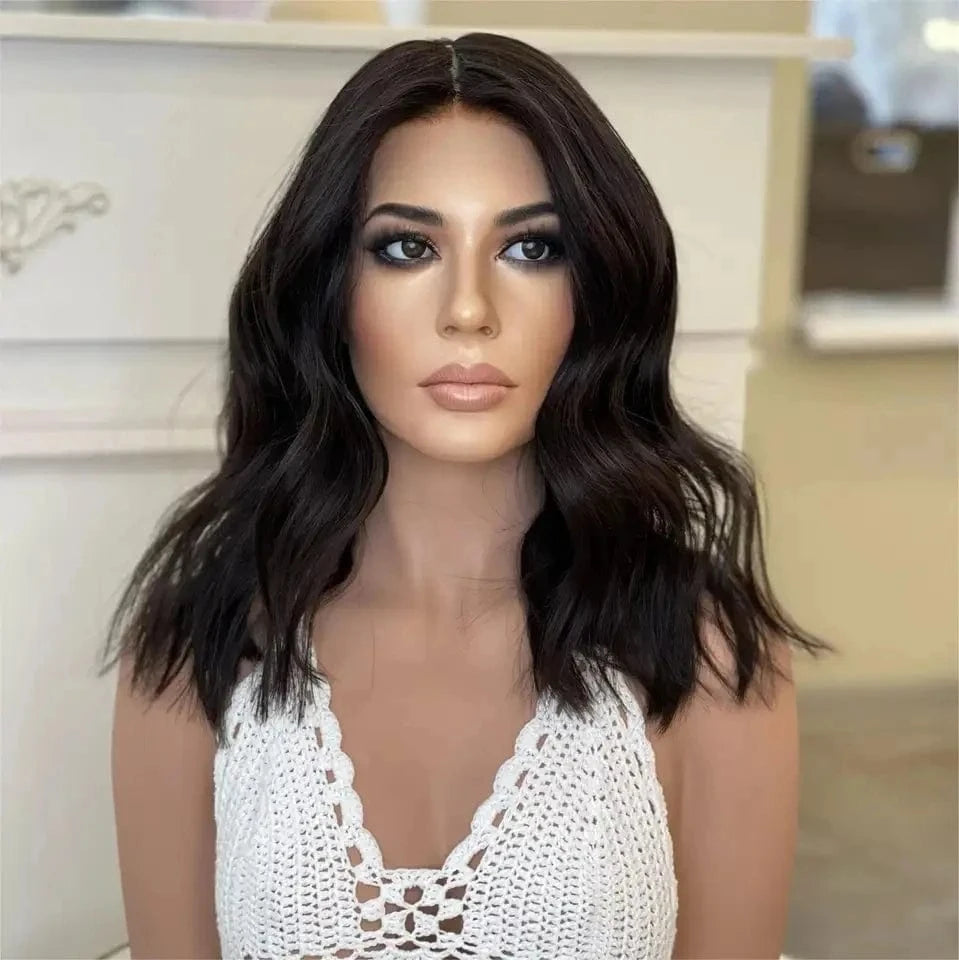Wig 10 / 8 Inches Clip In Hair Dark Brown Highlight Color Short Bob Wave Cut Wig Virgin European Cuticle Human Hair Lace Front Wigs