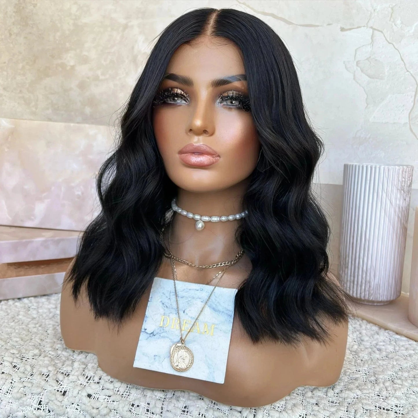 Wig 12 / 8 Inches Clip In Hair Dark Brown Highlight Color Short Bob Wave Cut Wig Virgin European Cuticle Human Hair Lace Front Wigs