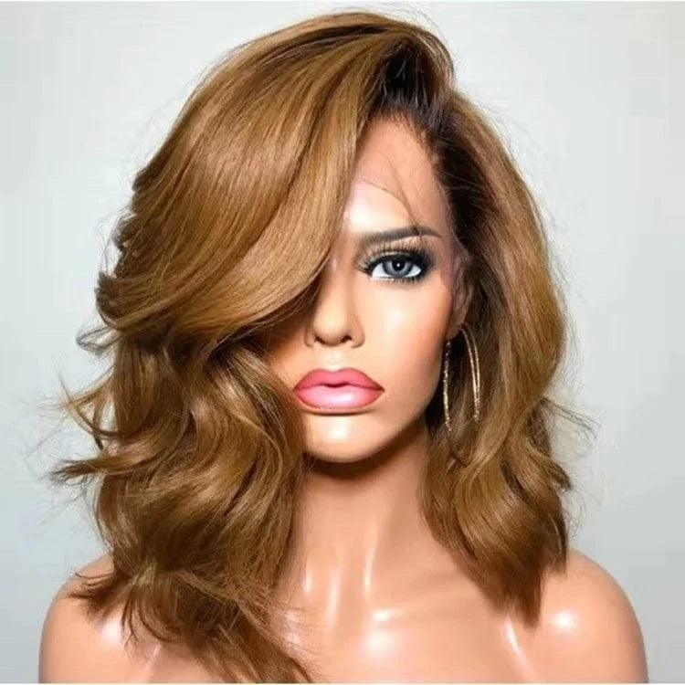 Wig 15 / 8 Inches New Autumn Wig Copper Reddish Brown Highlight Color Short Wave Cut Virgin Remy European Cuticle Human Hair Lace Front Wigs
