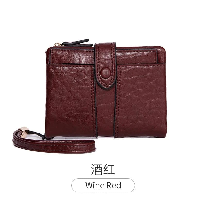 Wine Red 2024 New Women's Wallet PU Leather Short Zipper Zero Wallet Folding Classic Design Wallet
