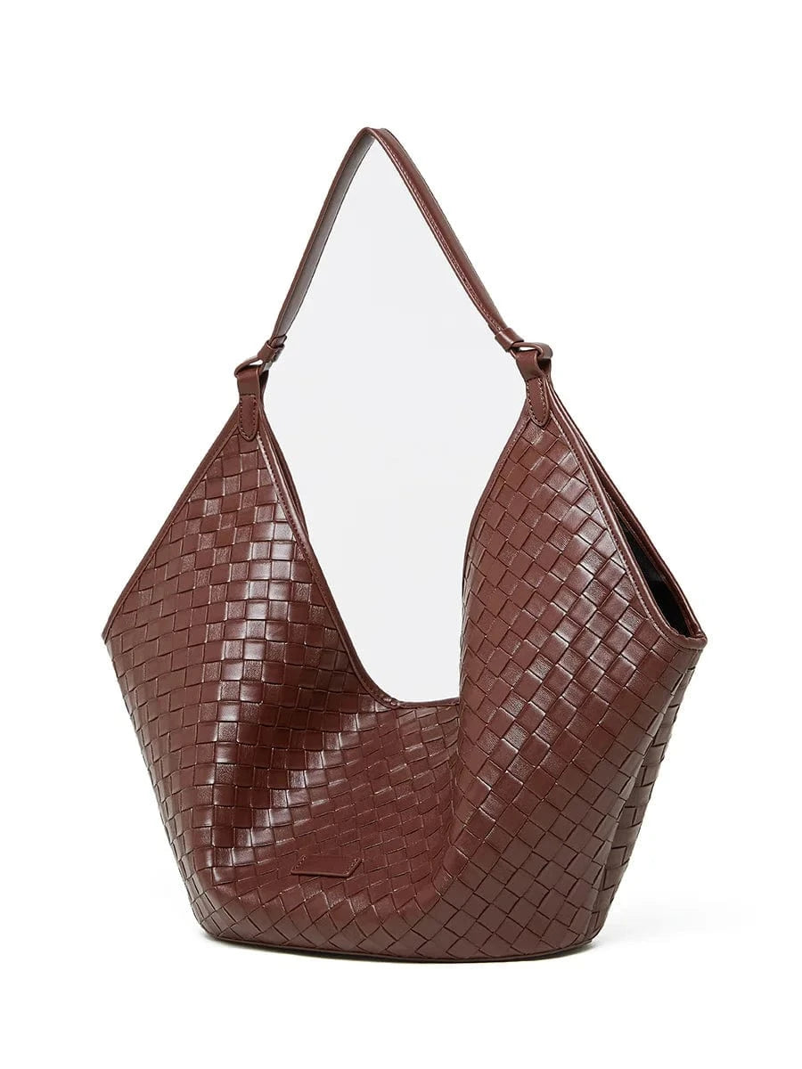 Wine Red 2025 New Luxury Women's Genuine Leather Basket Bags Handbags China Wholesale Weaving Grain Cowhide Women's Shoulder Bag