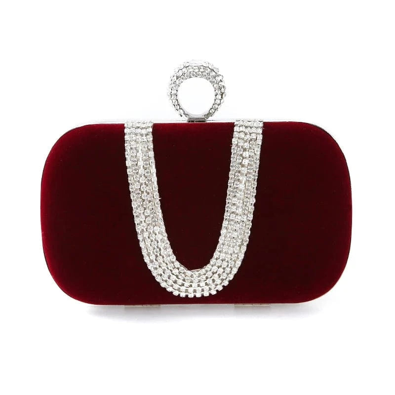 Wine red Factory Direct Wholesale Handmade Classic Diamond Evening Bag Velour Clutch With Ring Metal Frame For Wedding/banquet/party/porm