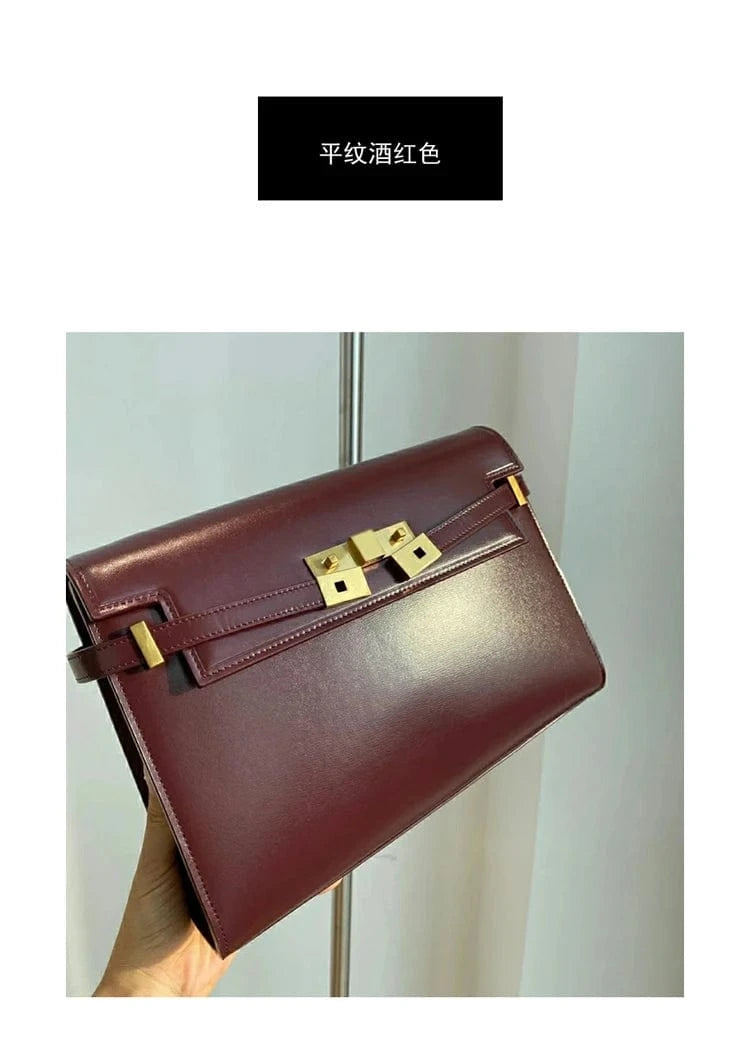 Wine red plain Customizable logo Bag 2024 new women's bag leather retro versatile One Shoulder Messenger underarm bag