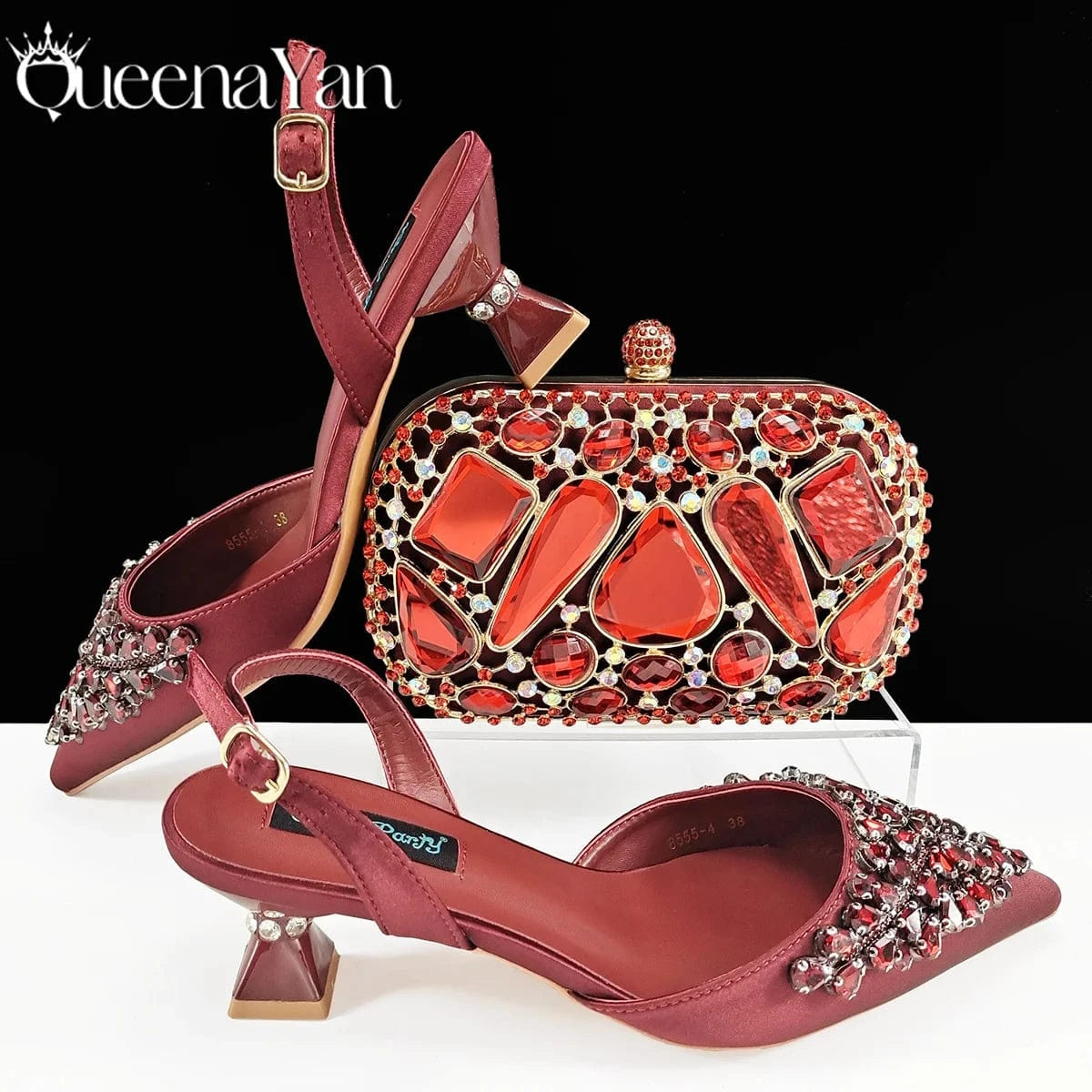Wine Stone different / 39 / CHINA Queena Yan Italian shoes and handbags accessory set with rhinestone metal embellishments Wedding shoes Bridal shoes Designer