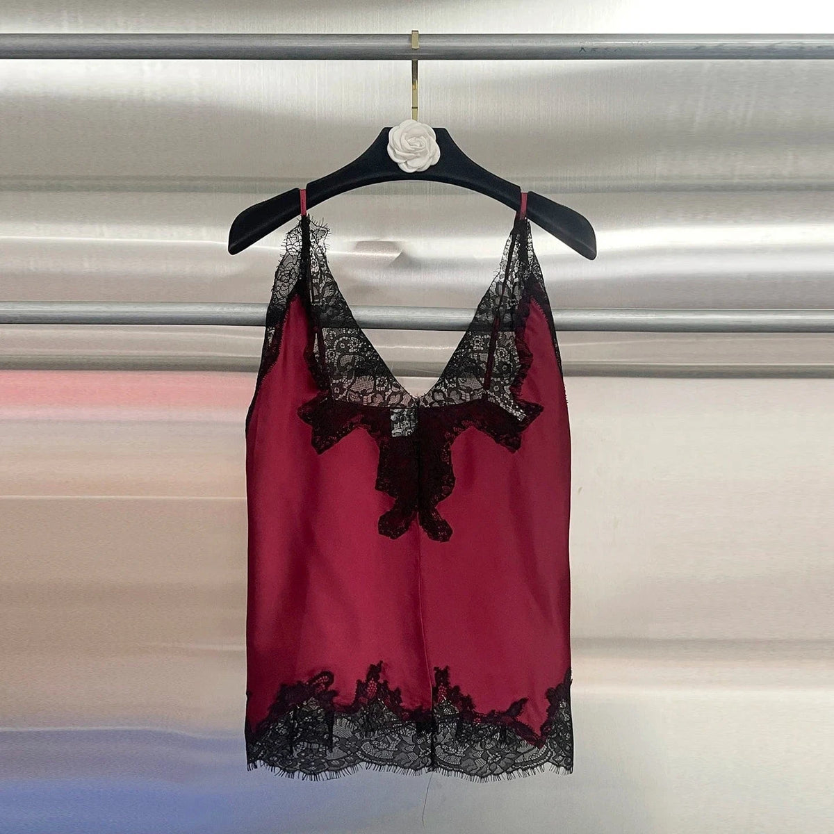 WINERED / L VGH Sexy Loose Patchowrk Lace Vest for Women V Neck Sleeveless Backless Temperament Home Style Tank Top Female Summer Clothing