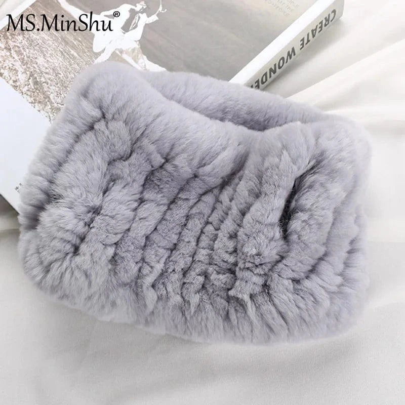 Winter Elastic Neck Ring Ear Warmer Rex Rabbit Fur Headband