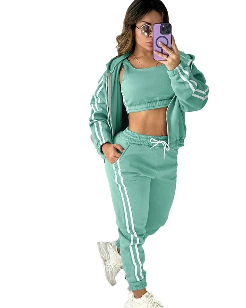 winter fall 2024 ladies casual fleece velvet velour warm clothing 3 piece women active workout set sport tracksuit for women