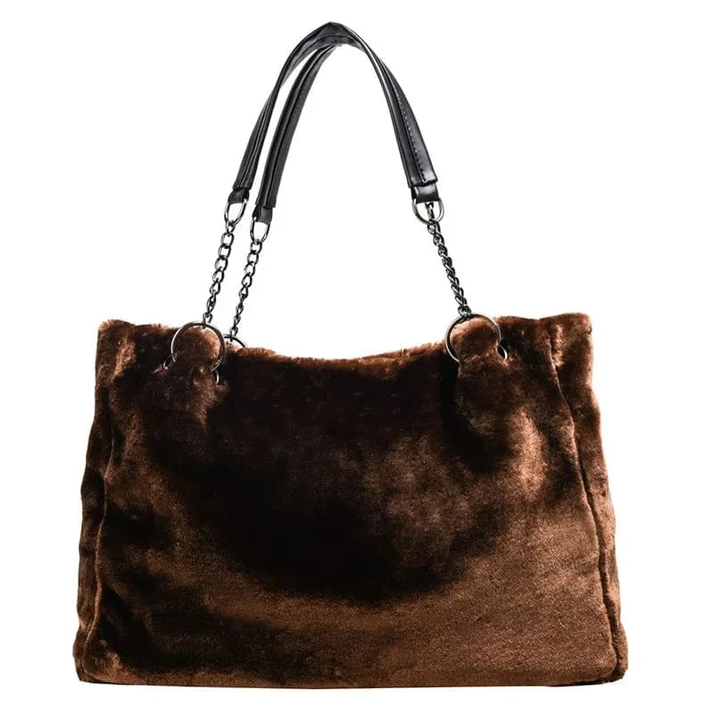 Winter Faux Fur Women Shoulder Bag Plush Fashion Chain Lady Purses Large Capacity Casual Tote Handbag