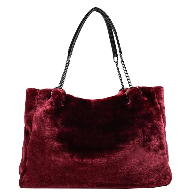 Winter Faux Fur Women Shoulder Bag Plush Fashion Chain Lady Purses Large Capacity Casual Tote Handbag